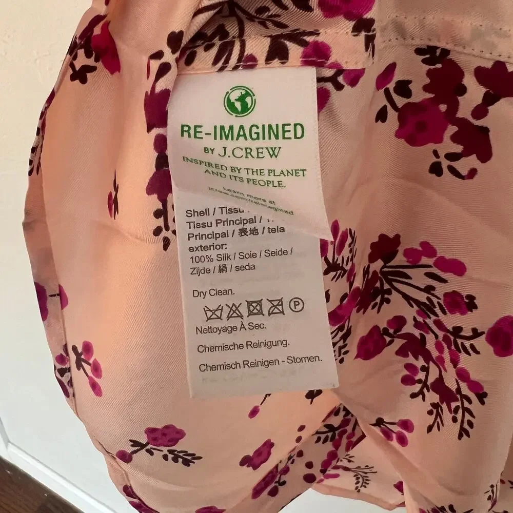 J.Crew Collection Budding Floral Silk Twill Shirt 24 Pink Plus Size Preppy